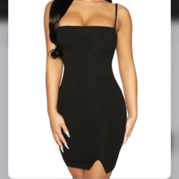 naked wardrobe Dresses & Skirts - NAKED WARDROBE NWT $54 Black Ribbed Slit Mini Dress Size XS